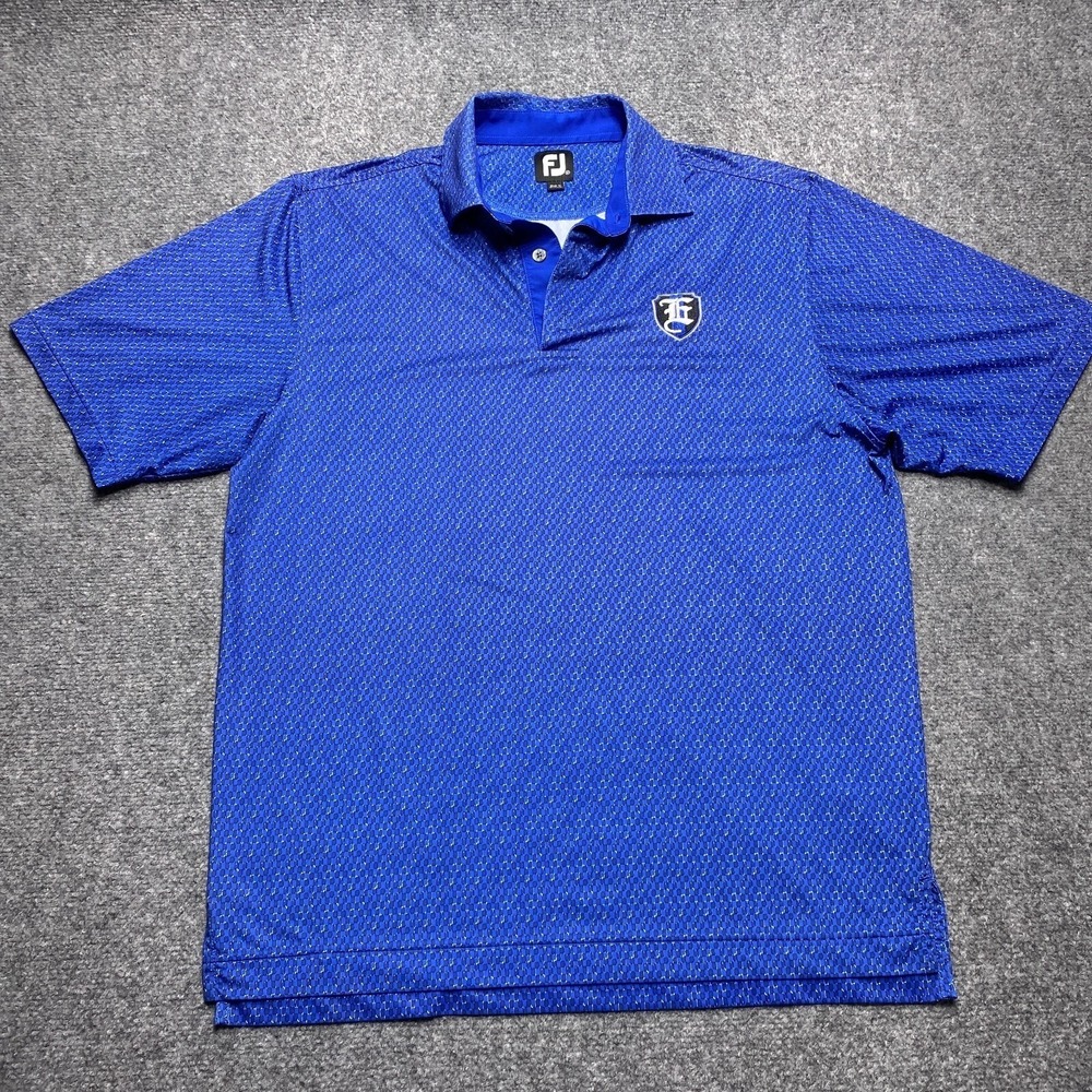 FootJoy Polo Shirt Men Medium Blue‎ Geometric  Golf Performance Short Sleeve